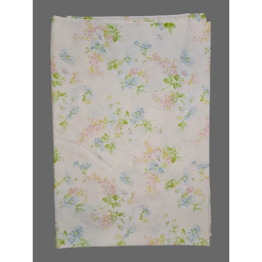 Vtg 70s Springmaid Wondercale Floral Daisy Twin Flat Sheet Yellow Green Cottage